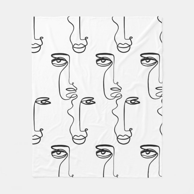 Texture with abstract faces. One continuous line p Fleece Blanket (Front)