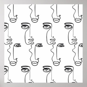 Texture with abstract faces. One continuous line p Poster