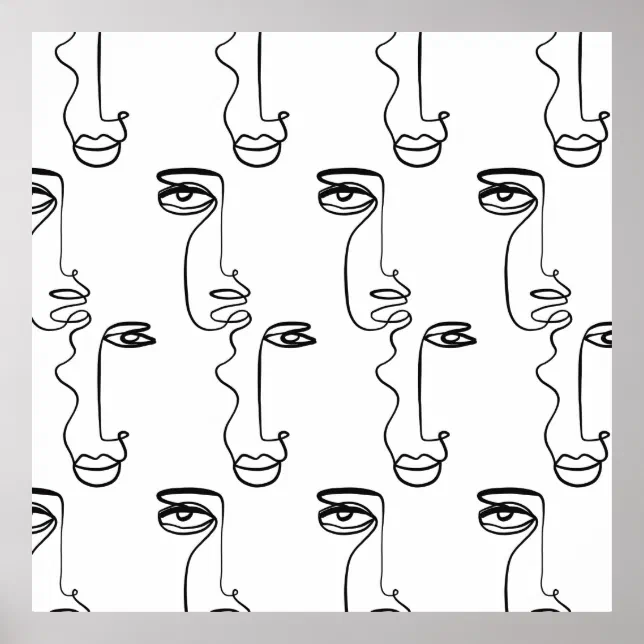 Texture with abstract faces. One continuous line p Poster | Zazzle