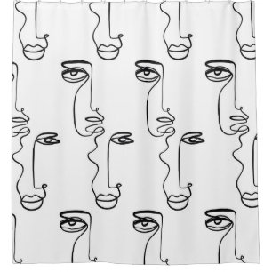 Texture with abstract faces. One continuous line p Shower Curtain