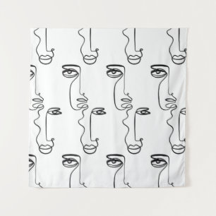 Texture with abstract faces. One continuous line p Tapestry