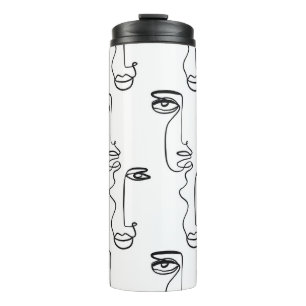 Texture with abstract faces. One continuous line p Thermal Tumbler