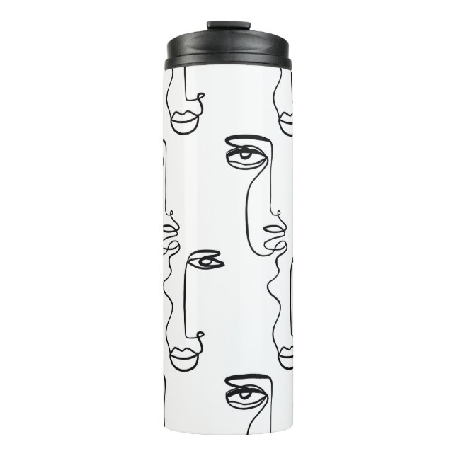 Texture with abstract faces. One continuous line p Thermal Tumbler (Front)