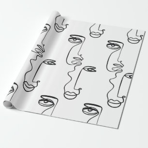 Texture with abstract faces. One continuous line p Wrapping Paper