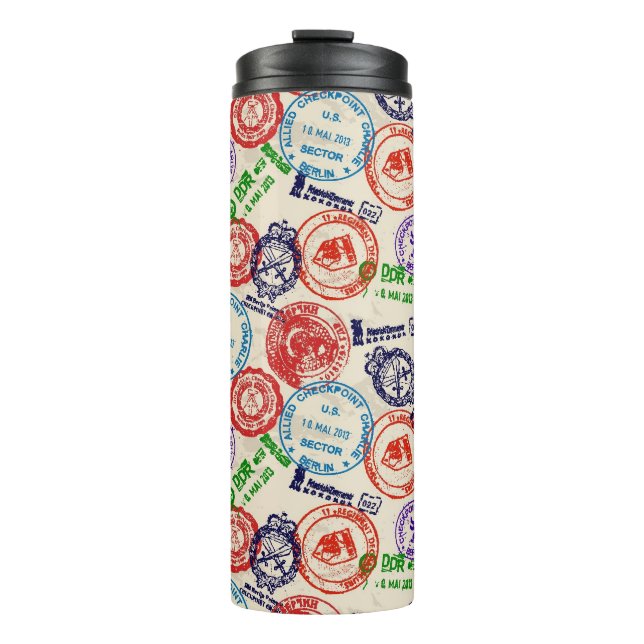 Texture with real stamps. thermal tumbler (Front)