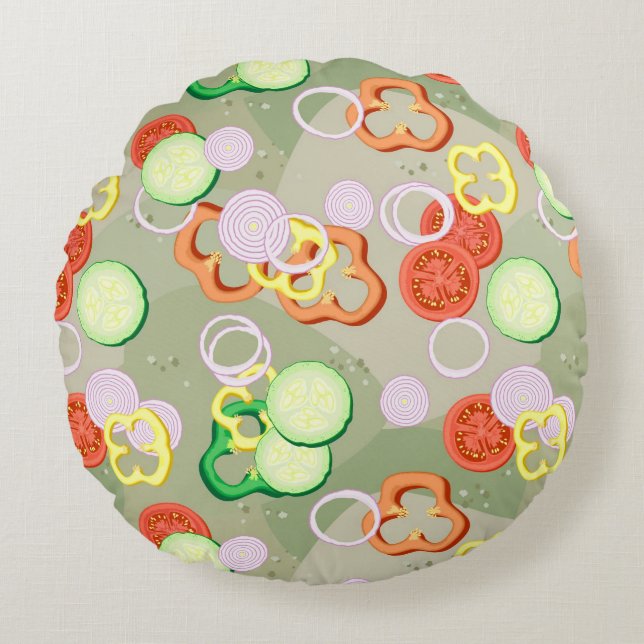 Texture With Slices Of Vegetables Round Cushion (Front)