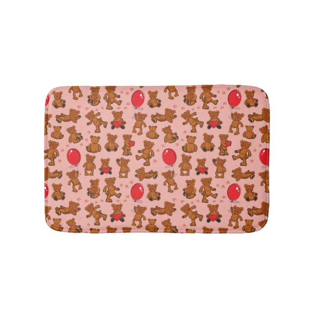 Texture With Teddy Bears, Hearts Bath Mat (Front)