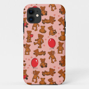 Texture With Teddy Bears, Hearts iPhone 11 Case