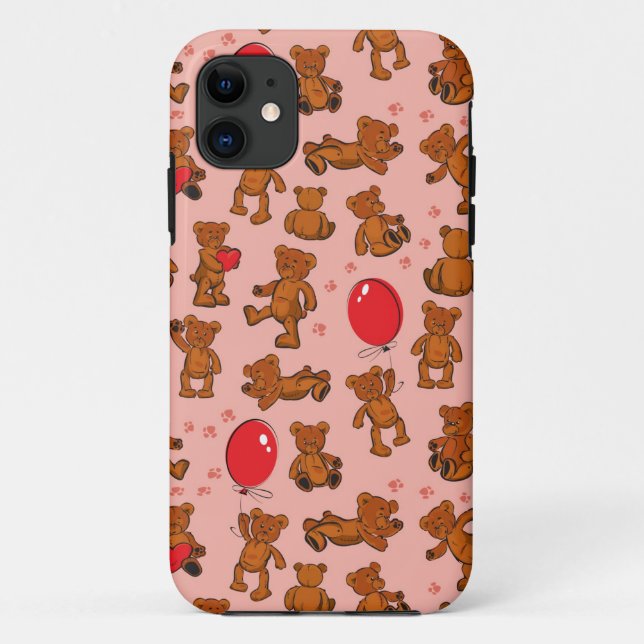 Texture With Teddy Bears, Hearts Case-Mate iPhone Case (Back)