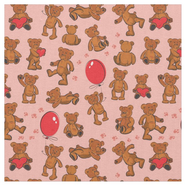 Texture With Teddy Bears, Hearts Fabric (Close Up)