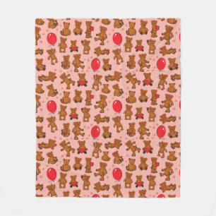 Texture With Teddy Bears, Hearts Fleece Blanket