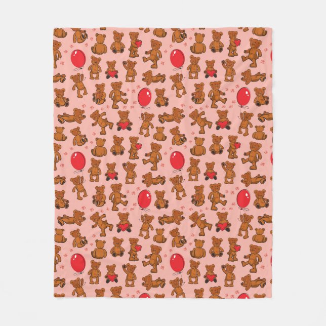 Texture With Teddy Bears, Hearts Fleece Blanket (Front)