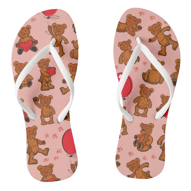 Texture With Teddy Bears, Hearts Flip Flops (Footbed)