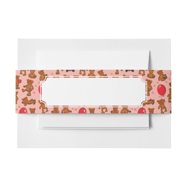 Texture With Teddy Bears, Hearts Invitation Belly Band (Front Example)
