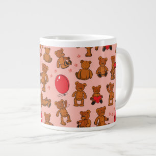 Texture With Teddy Bears, Hearts Large Coffee Mug
