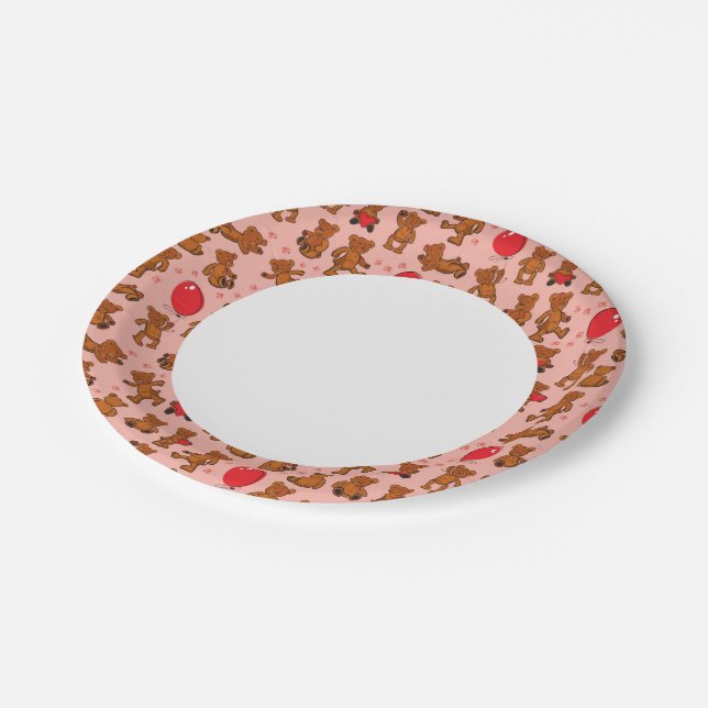Texture With Teddy Bears, Hearts Paper Plate (Angled)