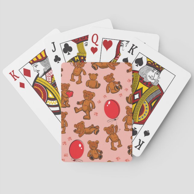 Texture With Teddy Bears, Hearts Playing Cards (Back)
