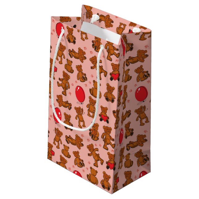 Texture With Teddy Bears, Hearts Small Gift Bag (Back Angled)