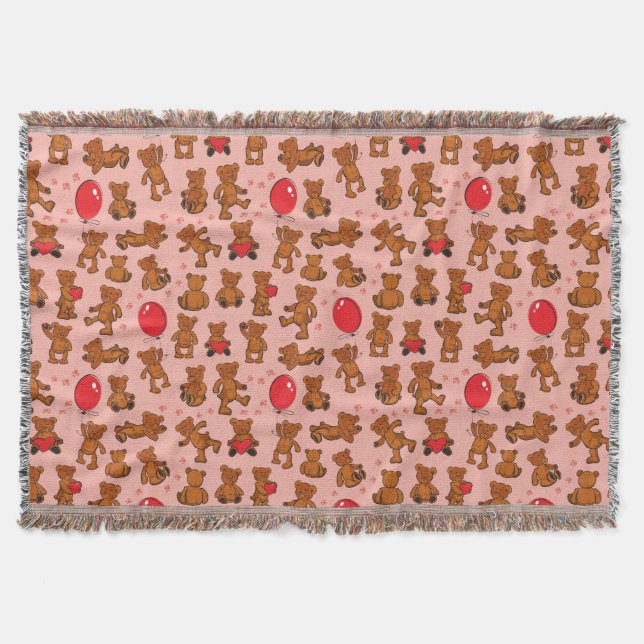 Texture With Teddy Bears, Hearts Throw Blanket (Front)