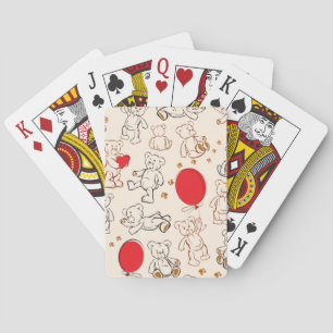 Texture With Teddy Bears Playing Cards