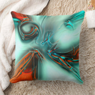 Texture with vivid orange to cyanish mint metallic cushion