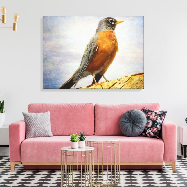 Textured American Robin Stretch Canvas Print (Insitu(LivingRoom))