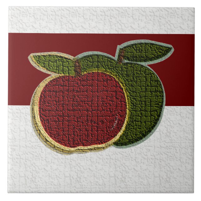 Textured Apples (cranberry/white) Tile (Front)