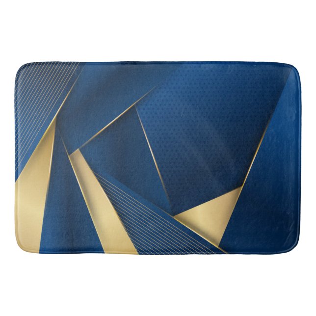  Textured Background Stripes Curves Blue and Gold  Bath Mat (Front)