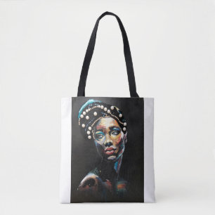Textured Beauty: An Abstract Beaded Portrait Tote Bag