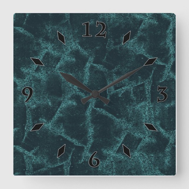 Textured black and turquoise  square wall clock (Front)