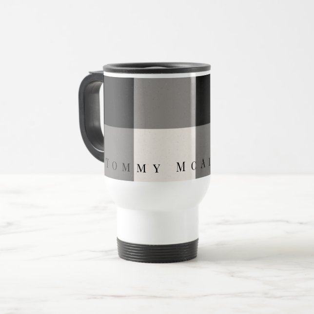 Textured Black, Grey, Ivory Block Travel Mug (Front Left)