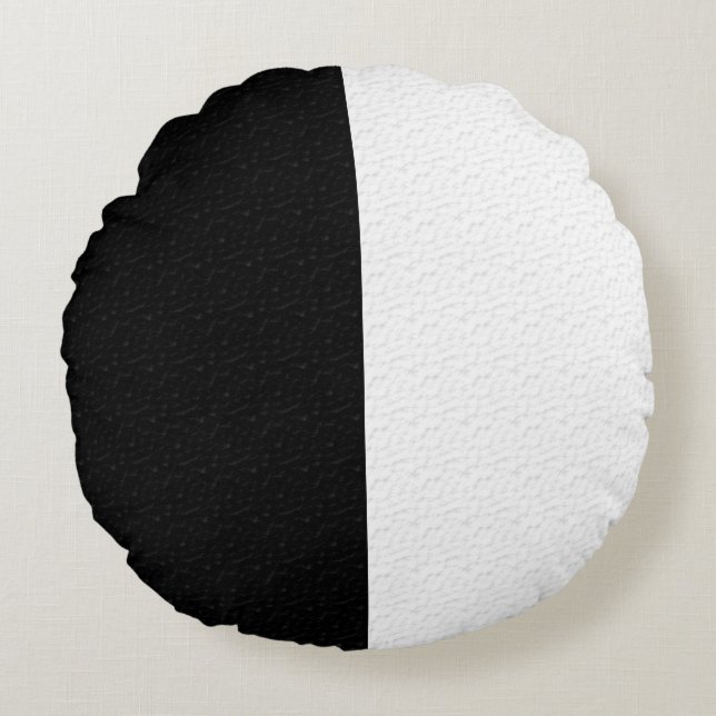 Textured Black White Two Colour Half Stripes Round Cushion (Front)