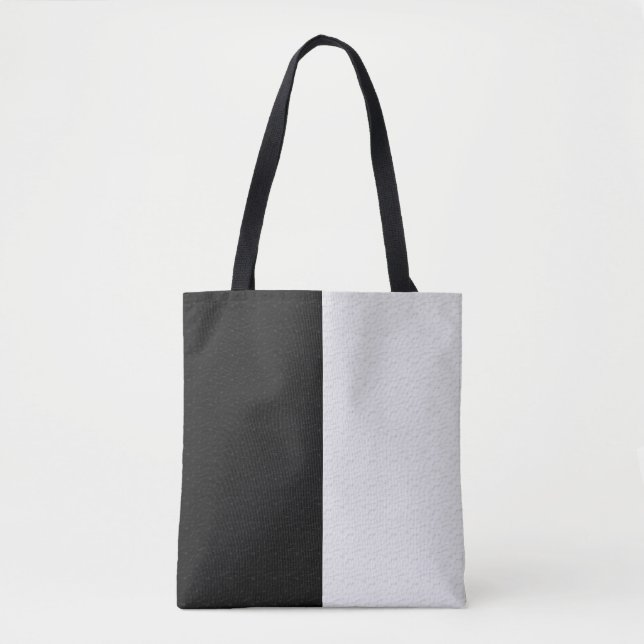 Textured Black White Two Colour Half Stripes Tote Bag (Front)