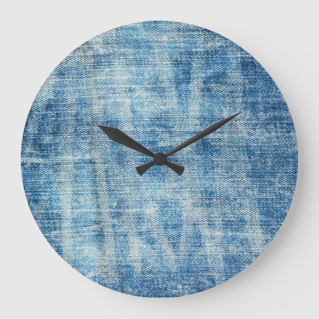 Textured Blue Denim Close-Up Large Clock (Front)