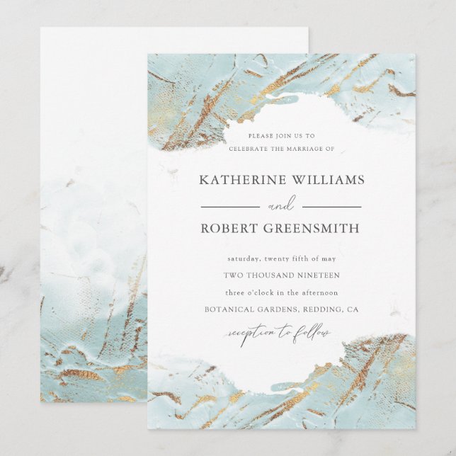 textured blue gold faux foil elegant Wedding Invitation (Front/Back)