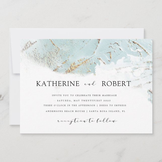 textured blue gold faux foil modern Wedding Invitation (Front)