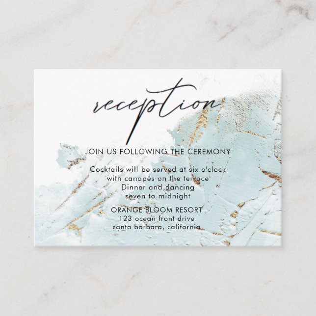 textured blue gold faux foil Reception Enclosure Card (Front)