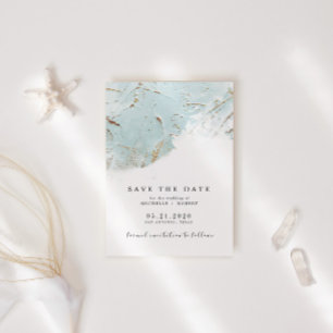 Textured Blue Gold Foil Photo Save The Date Invitation