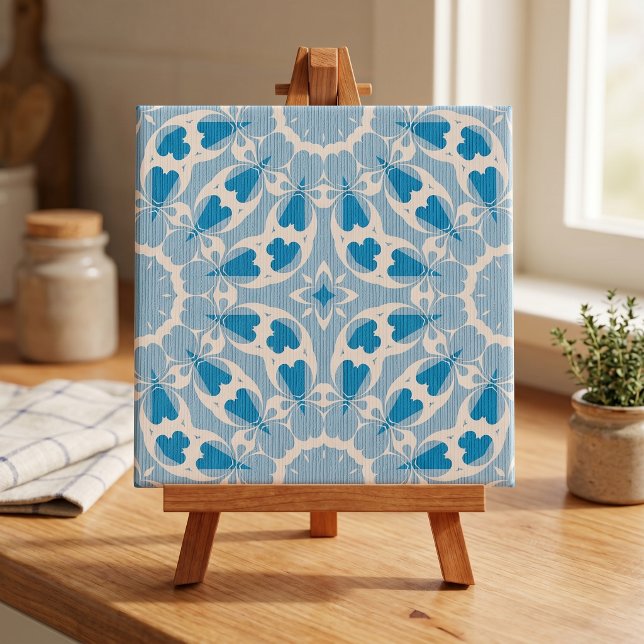 Textured Blue White Stylised Symmetrical Floral Tile (Creator Uploaded)