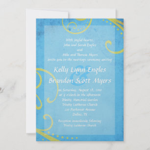 Textured Blue with Green Swirls Wedding Invitation
