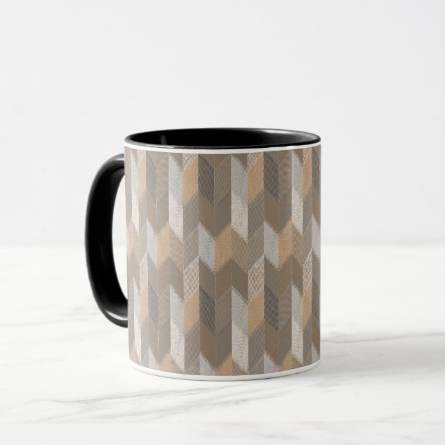 Textured Blue, Yellow, Olive Chevron. Mug (Front Left)