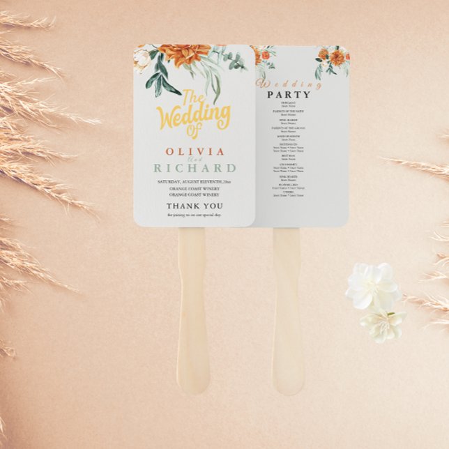 Textured Boho Pampas Grass Wedding Program Hand  Fan (Creator Uploaded)
