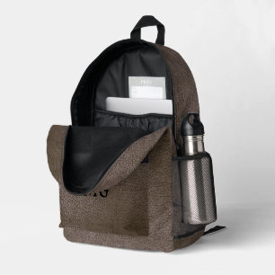 Textured Brown Faux Leather Monogram  Printed Backpack