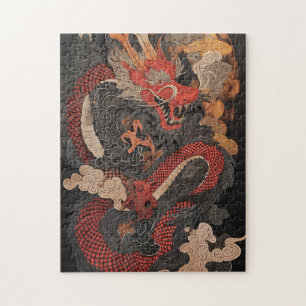 Textured Chinese dragon with flames Jigsaw Puzzle