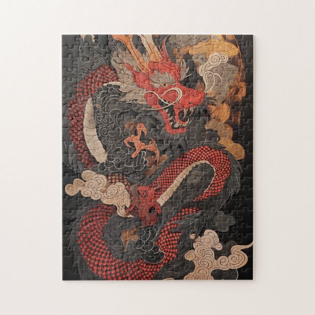 Textured Chinese dragon with flames Jigsaw Puzzle (Vertical)