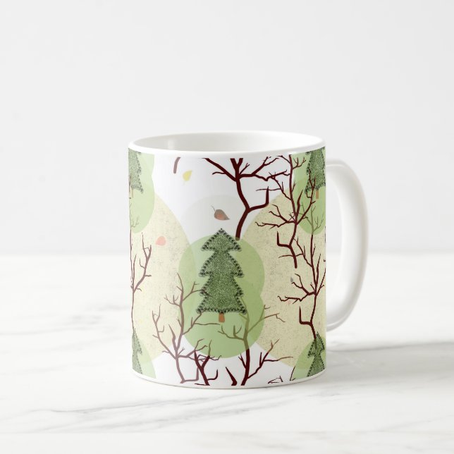 Textured Christmas trees and dried trees. Coffee Mug (Front Right)