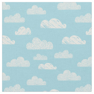 Textured Clouds on light blue Fabric