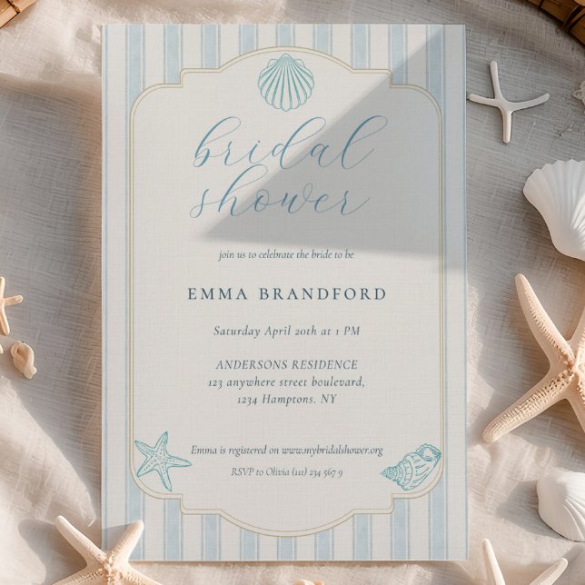 Textured Coastal Seashell Nautical Bridal Shower Invitation (Creator Uploaded)