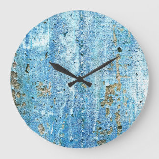 Textured concrete wall, rust stains. large clock
