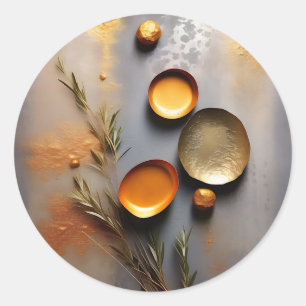 Textured Copper and Ochre Metal Classic Round Sticker